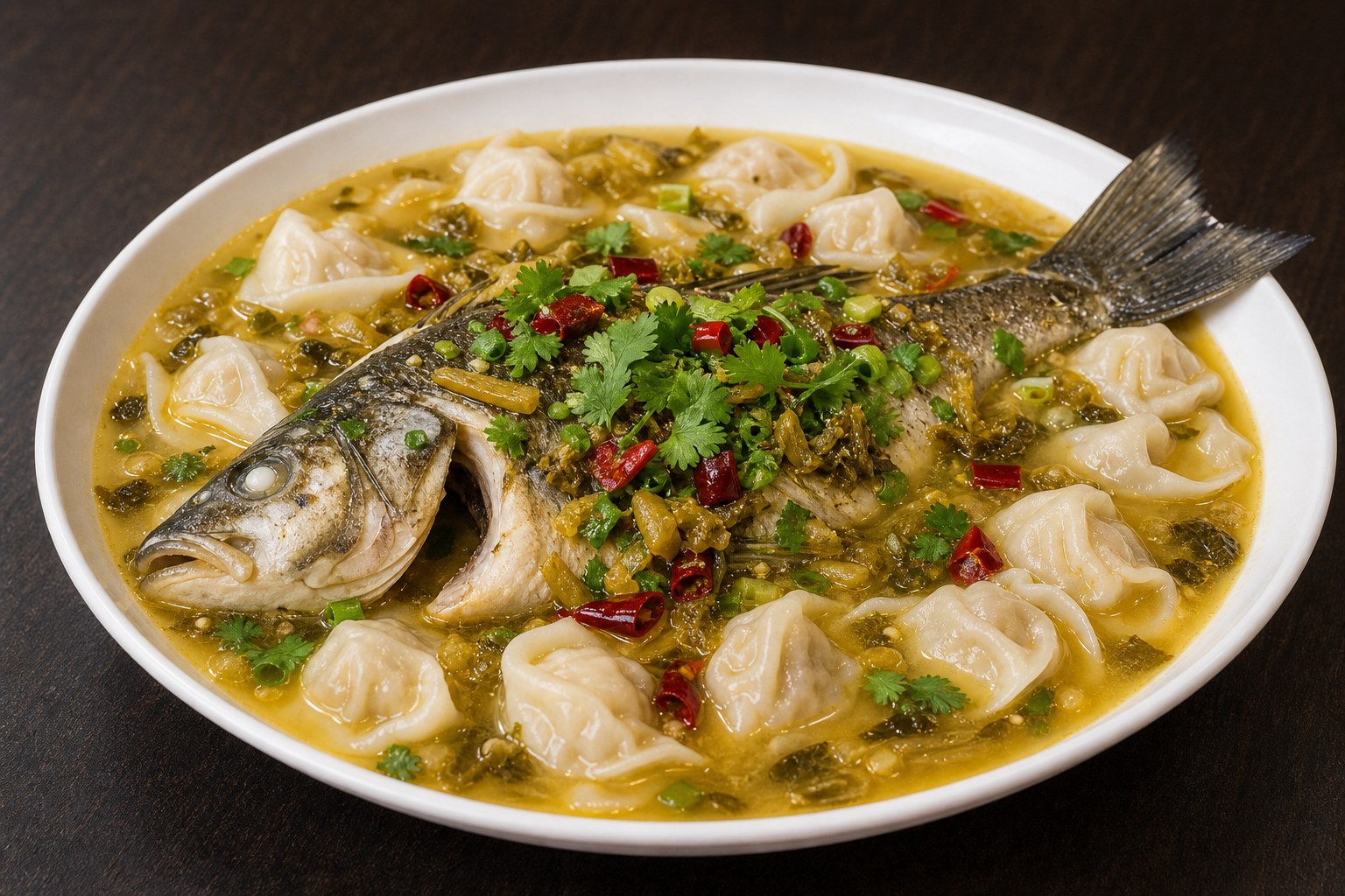 Sour Soup Dumplings with Whole Fish — Chili Szechuan Philadelphia